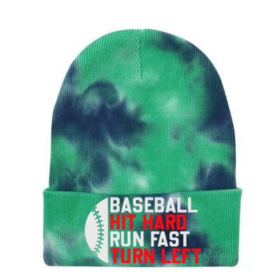 Vintage Hit Hard Run Fast Turn Left Baseball Funny Sport Tie Dye 12in Knit Beanie