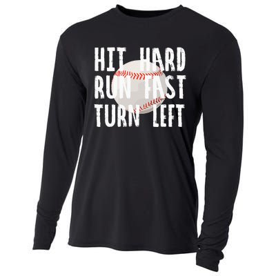 Vintage Hit Hard Run Fast Turn Left Baseball Funny Sport Cooling Performance Long Sleeve Crew