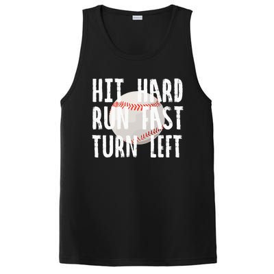 Vintage Hit Hard Run Fast Turn Left Baseball Funny Sport PosiCharge Competitor Tank