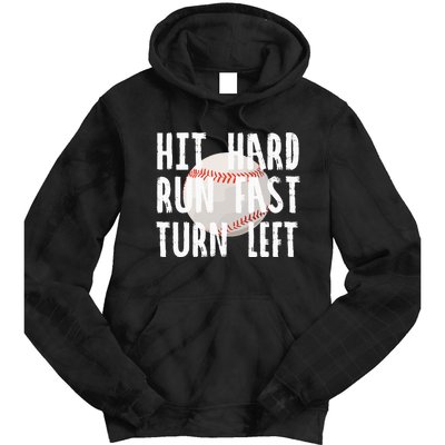 Vintage Hit Hard Run Fast Turn Left Baseball Funny Sport Tie Dye Hoodie