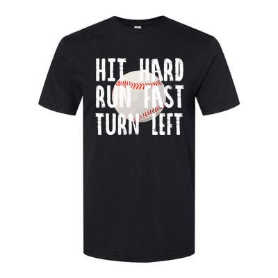 Vintage Hit Hard Run Fast Turn Left Baseball Funny Sport Softstyle CVC T-Shirt