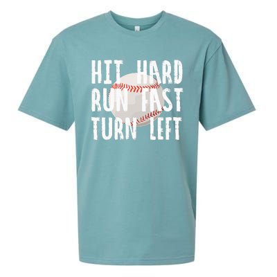 Vintage Hit Hard Run Fast Turn Left Baseball Funny Sport Sueded Cloud Jersey T-Shirt