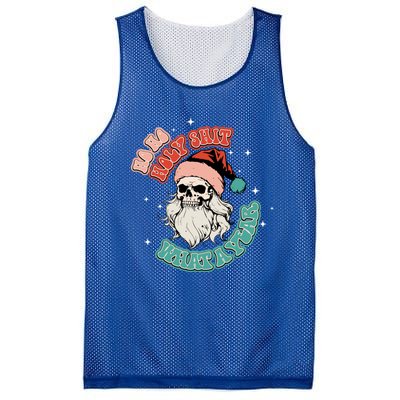 Vintage Ho Ho Holy Shit What A Year Funny Skeleton Christmas Funny Gift Mesh Reversible Basketball Jersey Tank