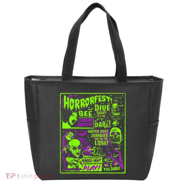 Vintage Horrorfest Halloween Movie Poster Old Time Horror Zip Tote Bag