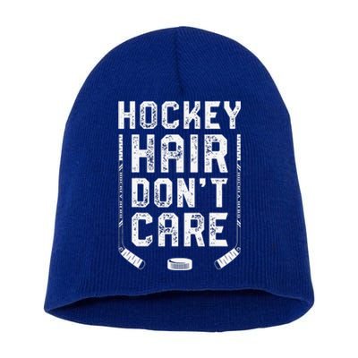 Vintage Hockey Hair Dont Care Ice Hockey Sport Player Short Acrylic Beanie