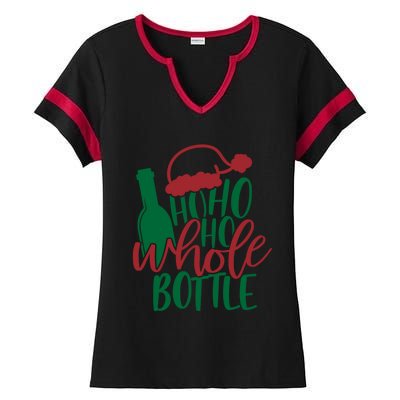 Vintage Ho Ho Ho Whole Bottle Santa Graphic Wine Cute Gift Ladies Halftime Notch Neck Tee