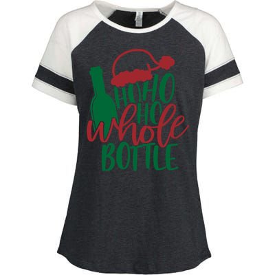 Vintage Ho Ho Ho Whole Bottle Santa Graphic Wine Cute Gift Enza Ladies Jersey Colorblock Tee