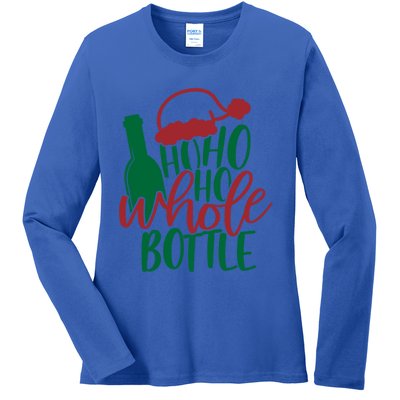 Vintage Ho Ho Ho Whole Bottle Santa Graphic Wine Cute Gift Ladies Long Sleeve Shirt