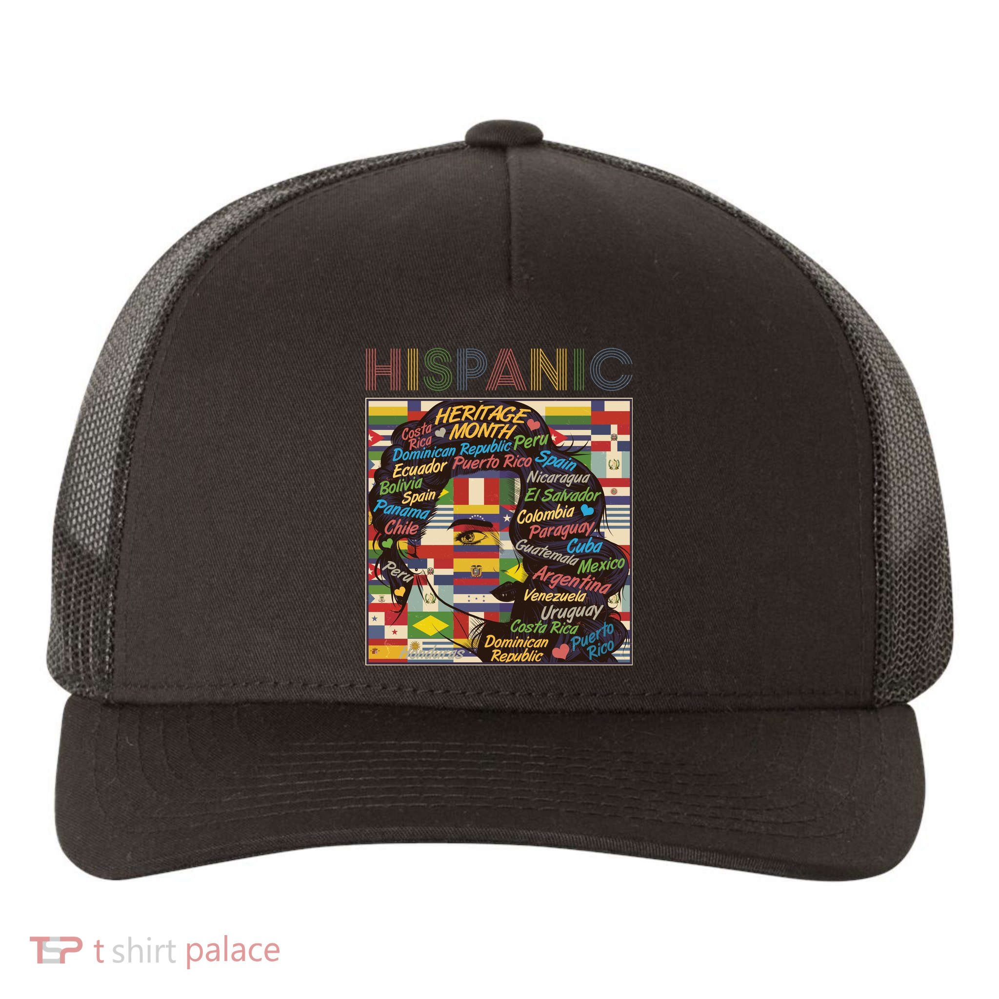 Vintage Hispanic Heritage Month Latina Woman Country Flags Yupoong Adult 5-Panel Trucker Hat