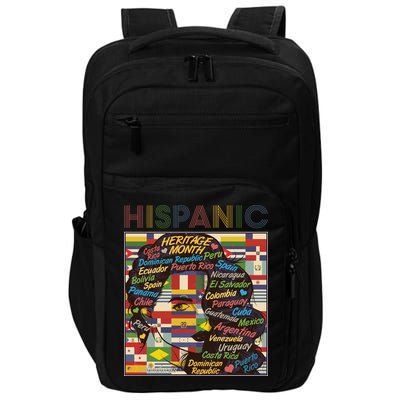 Vintage Hispanic Heritage Month Latina Woman Country Flags Impact Tech Backpack