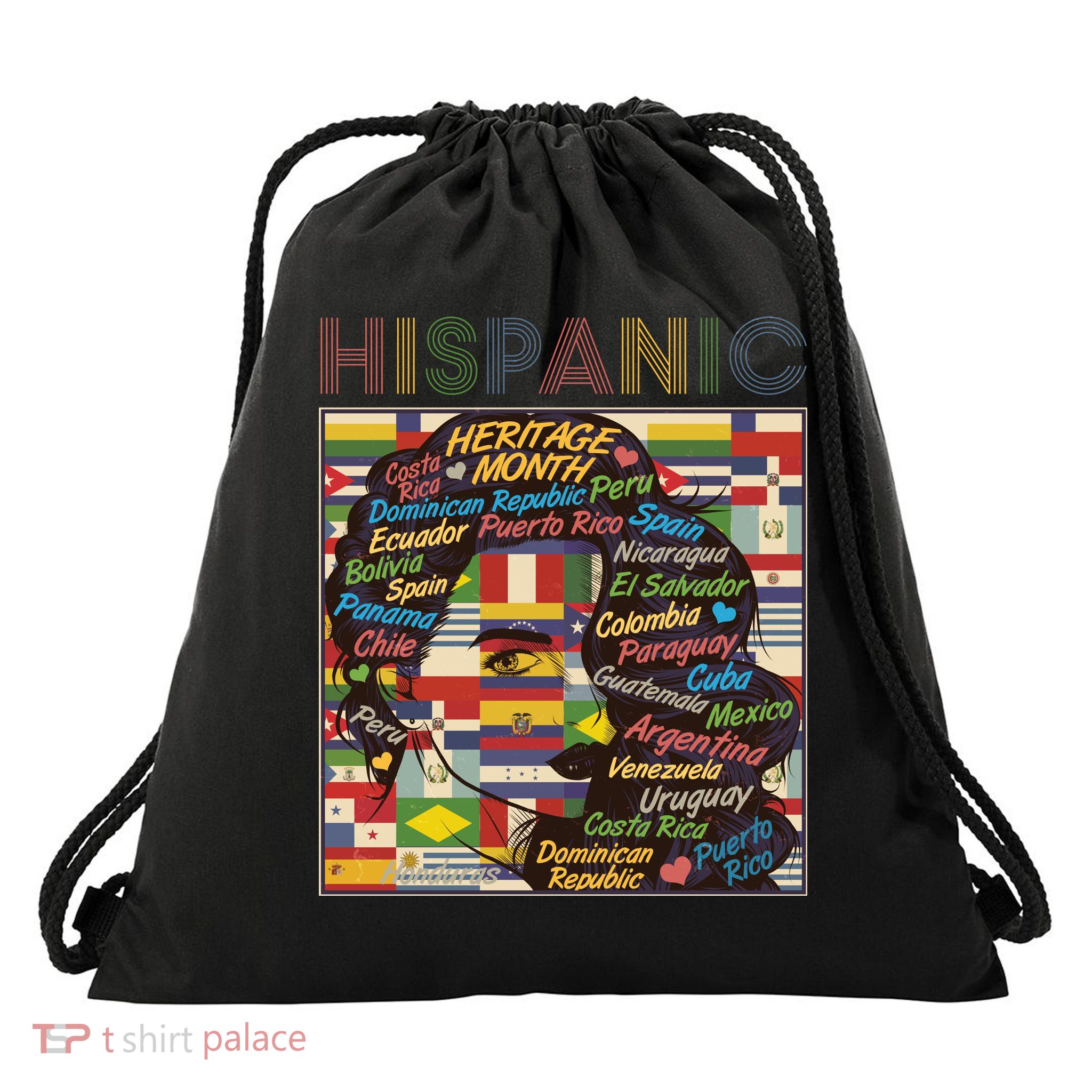 Vintage Hispanic Heritage Month Latina Woman Country Flags Drawstring Bag