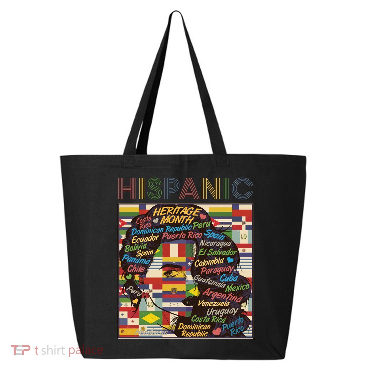 Vintage Hispanic Heritage Month Latina Woman Country Flags 25L Jumbo Tote
