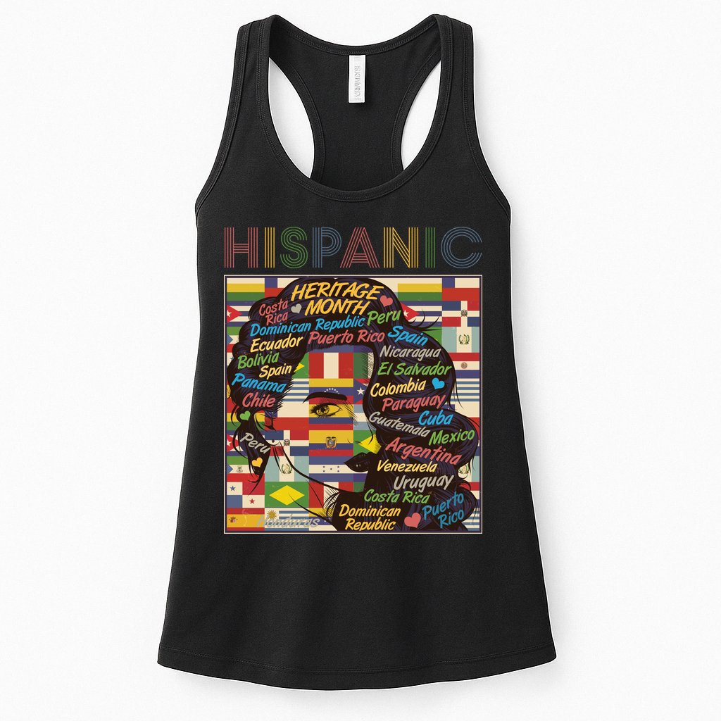 Vintage Hispanic Heritage Month Latina Woman Country Flags Womens Tank Top