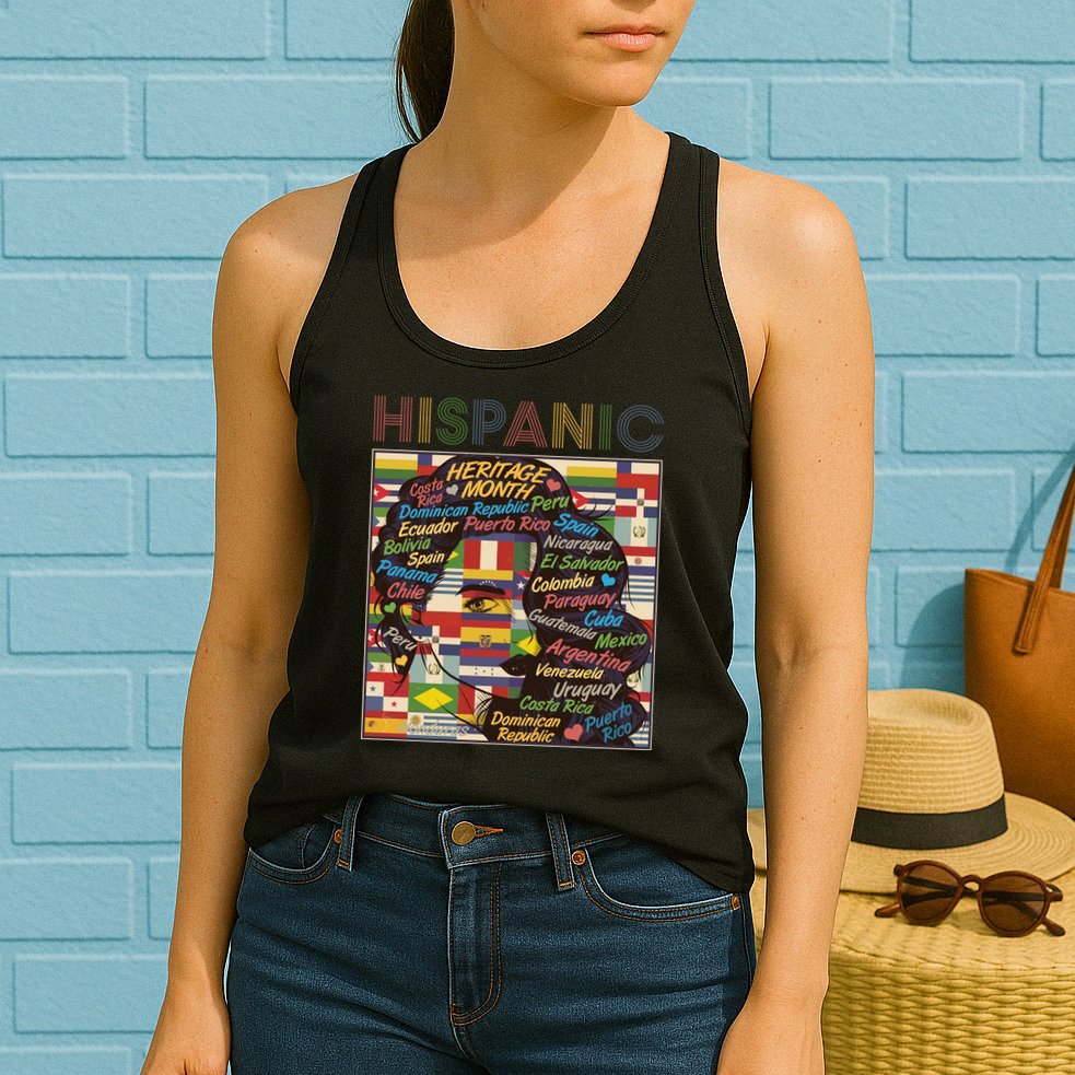 Vintage Hispanic Heritage Month Latina Woman Country Flags Womens Tank Top
