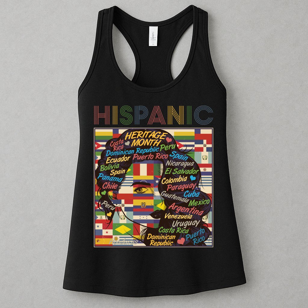 Vintage Hispanic Heritage Month Latina Woman Country Flags Womens Tank Top