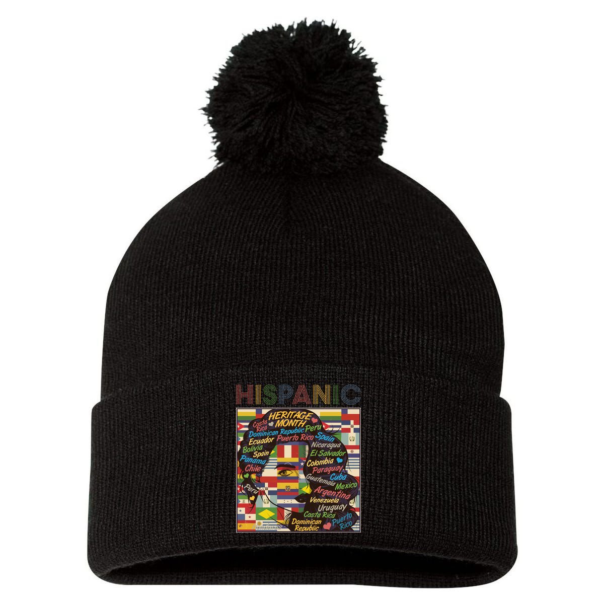 Vintage Hispanic Heritage Month Latina Woman Country Flags Pom Pom 12in Knit Beanie