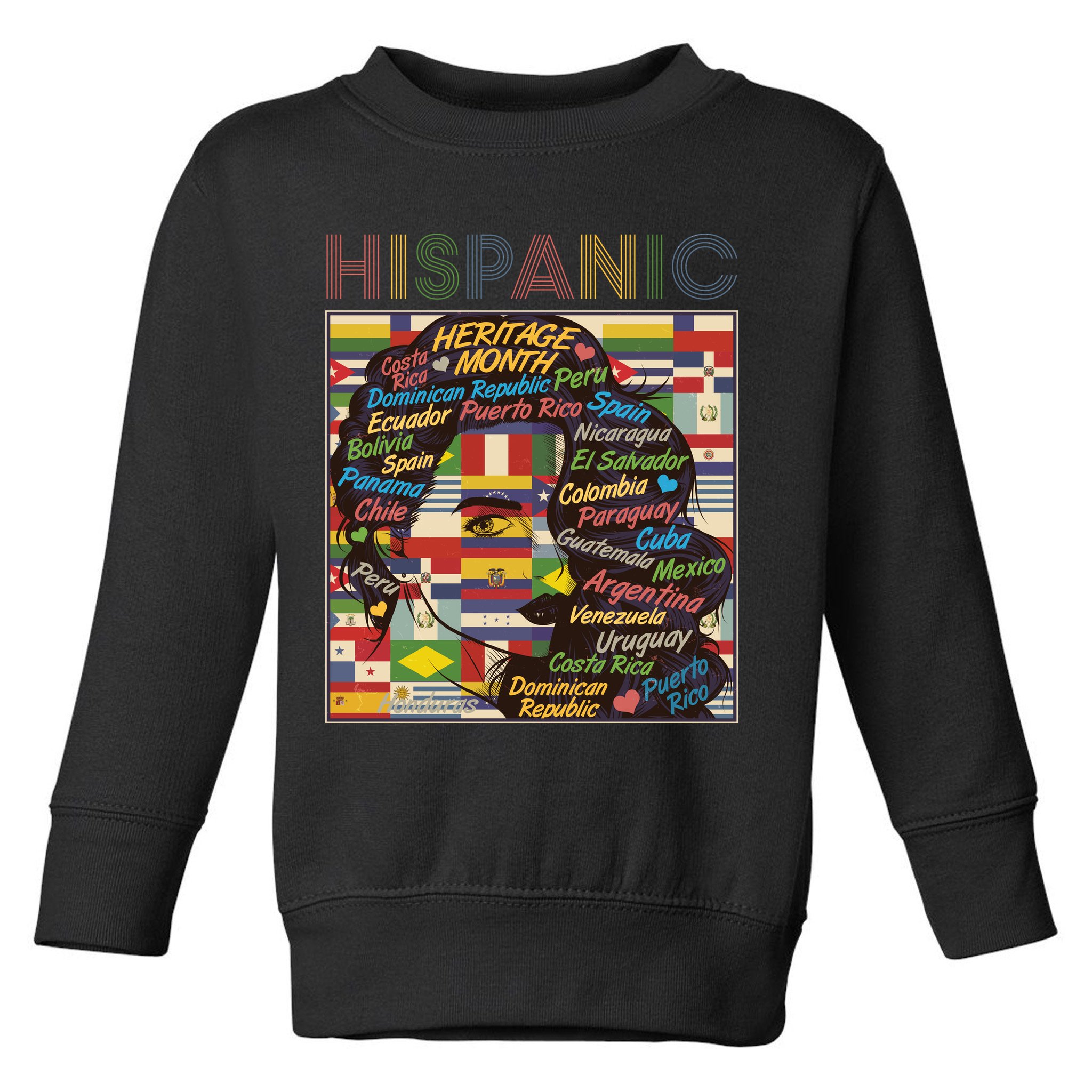 Vintage Hispanic Heritage Month Latina Woman Country Flags Toddler Sweatshirt