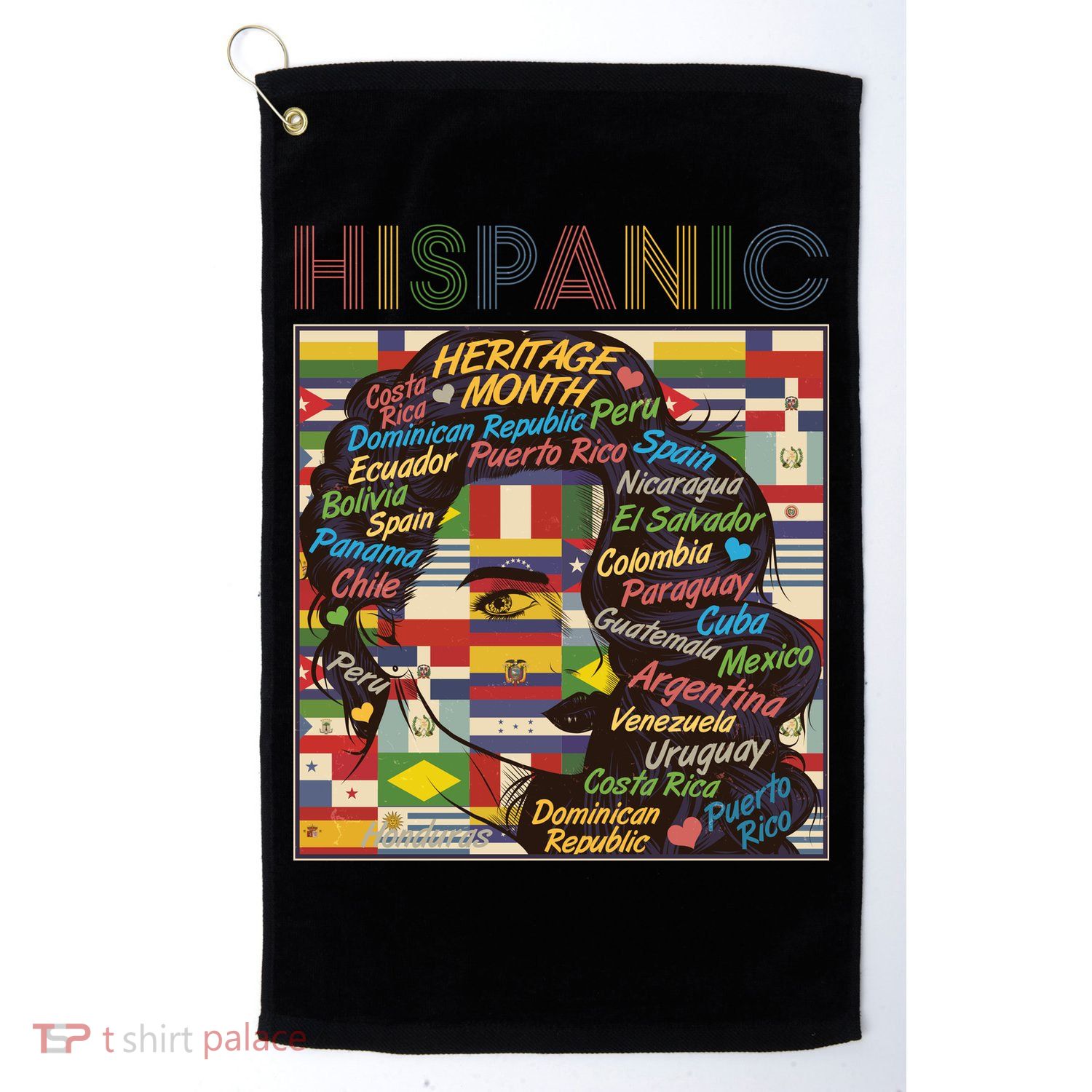 Vintage Hispanic Heritage Month Latina Woman Country Flags Golf Towel
