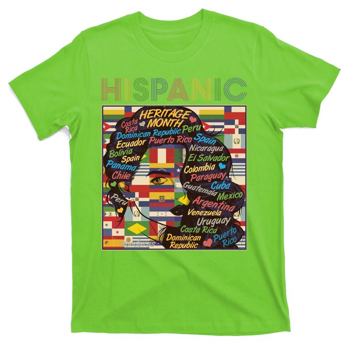 Vintage Hispanic Heritage Month Latina Woman Country Flags T-Shirt