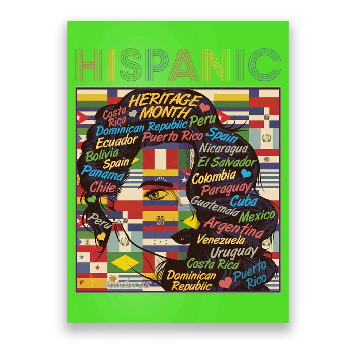 Vintage Hispanic Heritage Month Latina Woman Country Flags Poster
