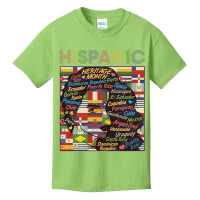 Vintage Hispanic Heritage Month Latina Woman Country Flags Kids T-Shirt