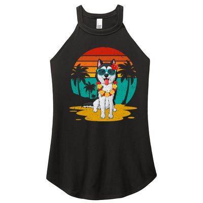 Vintage Husky Hawaiian Summer Vacation Tropical Dog Lover Women’s Perfect Tri Rocker Tank