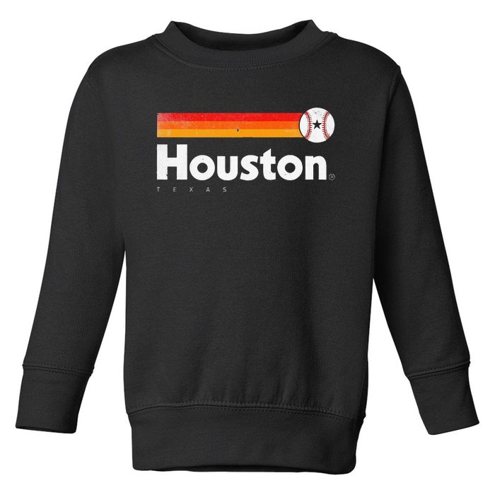 Vintage Houston Love Baseball Strong Vintage Stripes Toddler Sweatshirt