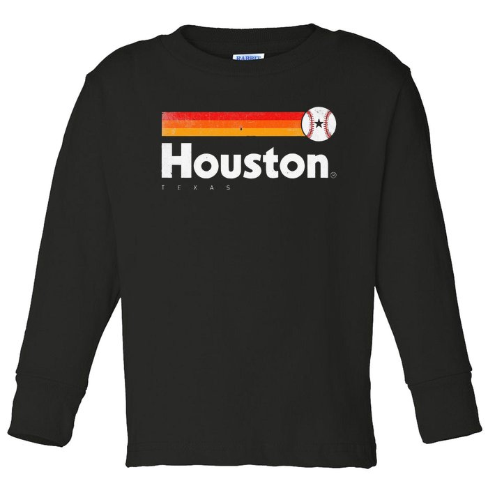 Vintage Houston Love Baseball Strong Vintage Stripes Toddler Long Sleeve Shirt