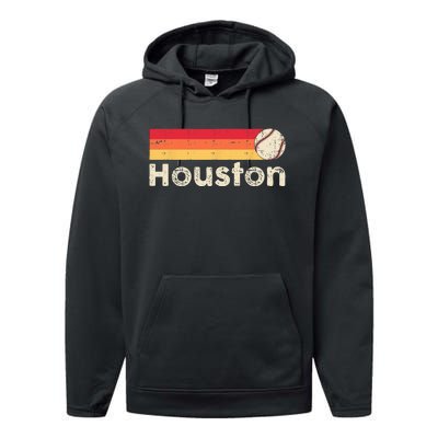 Vintage Houston Love Baseball Strong Vintage Stripes Performance Fleece Hoodie