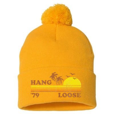 Vintage Hang Loose Surfing Beach Retro Sunset Surf 70s Gift Pom Pom 12in Knit Beanie