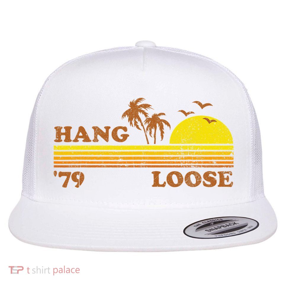 Vintage Hang Loose Surfing Beach Retro Sunset Surf 70s Gift Flatbill Hat