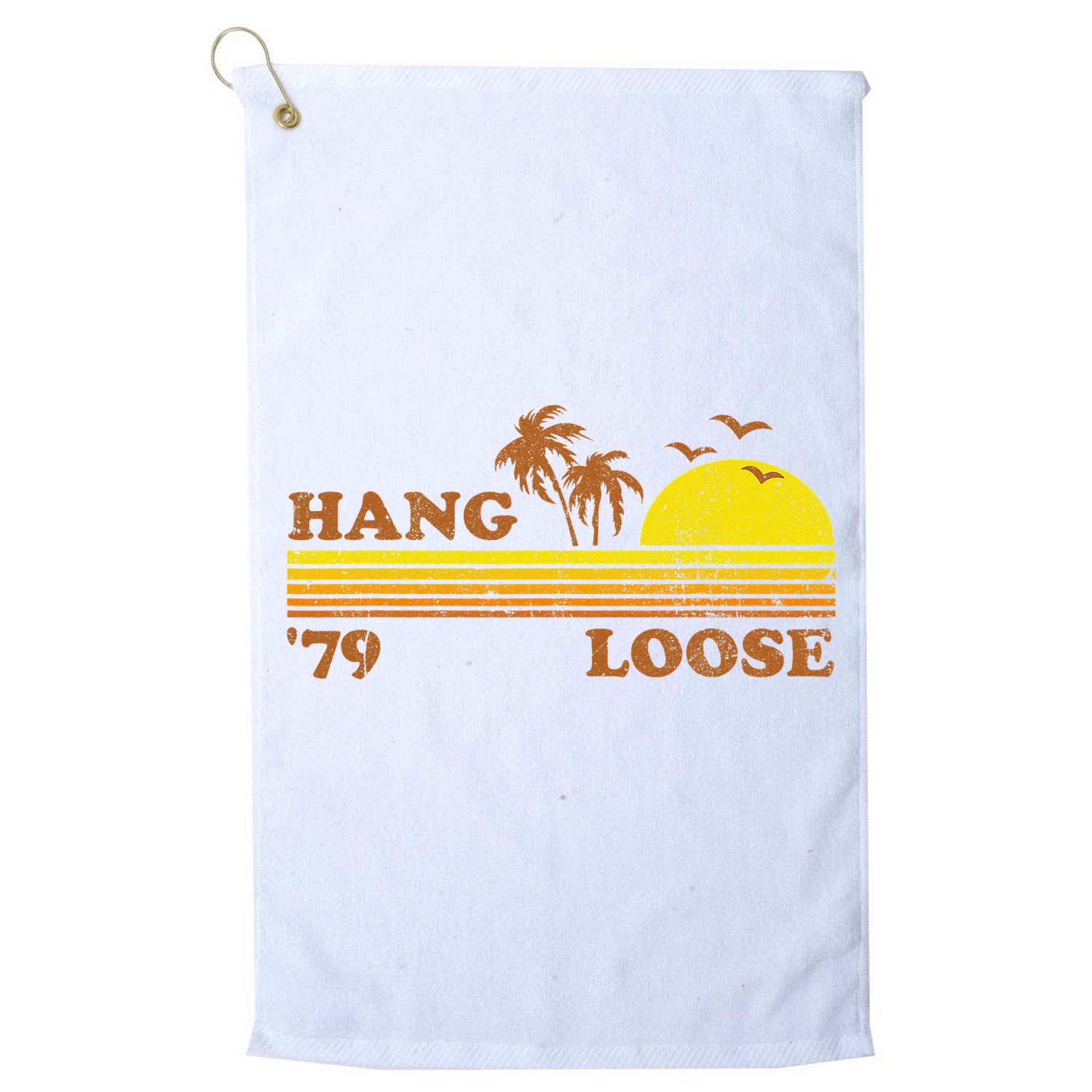 Vintage Hang Loose Surfing Beach Retro Sunset Surf 70s Gift Golf Towel
