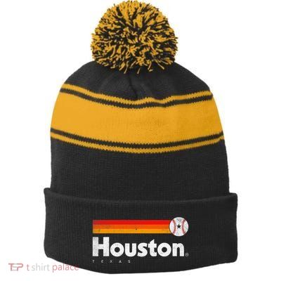 Vintage Houston Love Baseball Strong Vintage Stripes Stripe Pom Pom Beanie