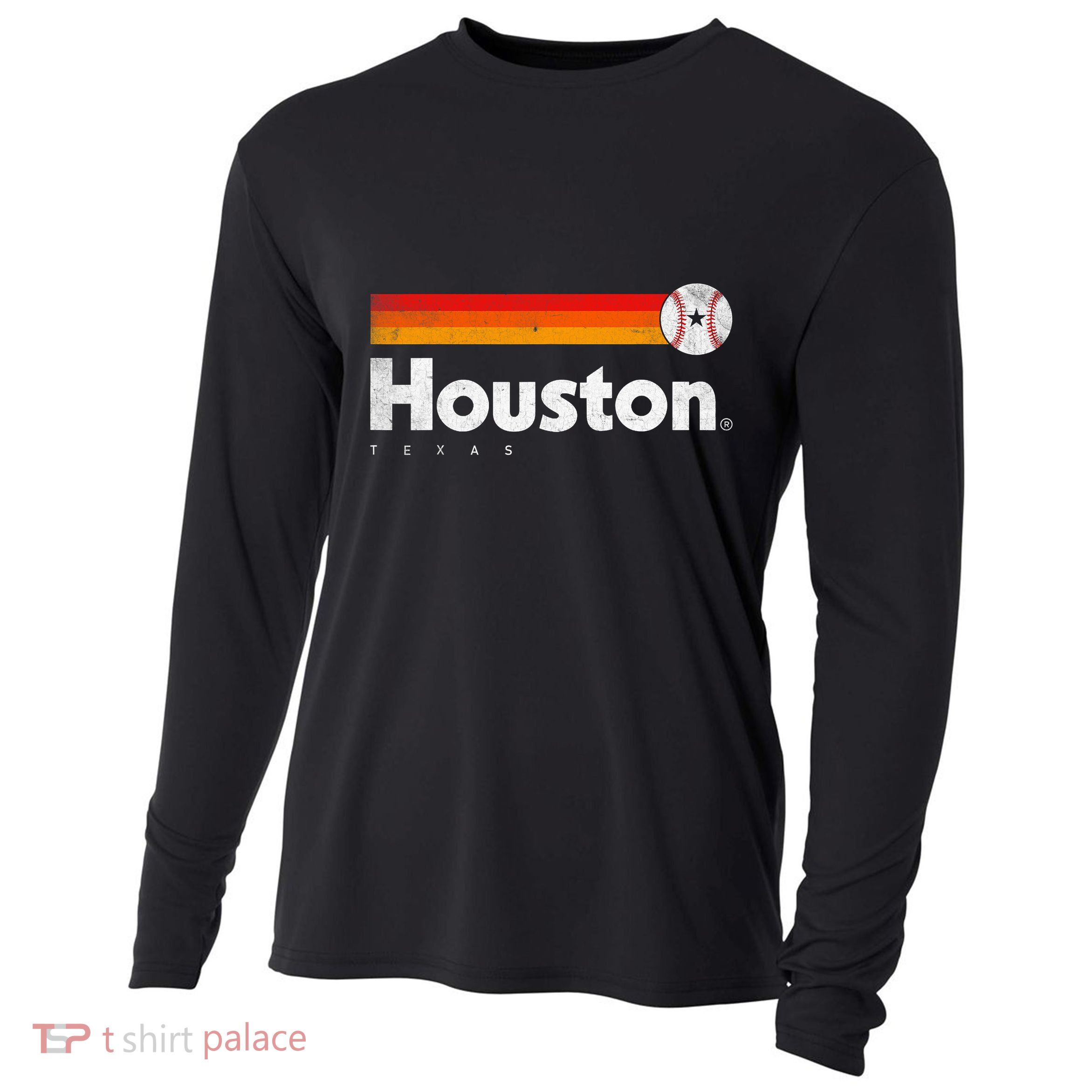 Vintage Houston Love Baseball Strong Vintage Stripes Cooling Performance Long Sleeve Crew