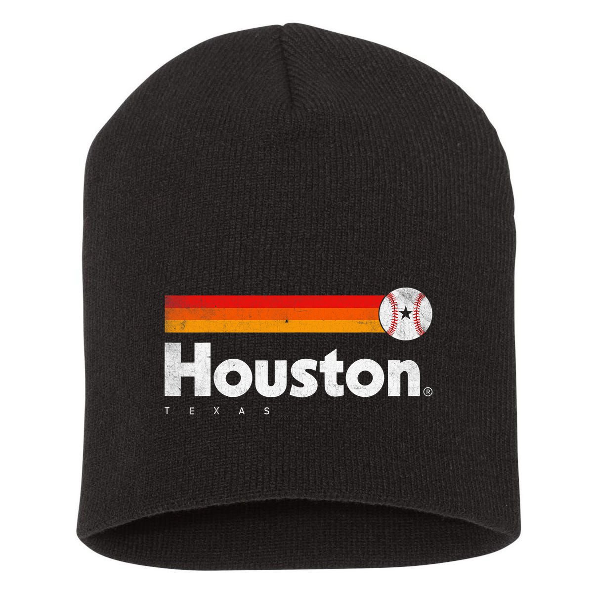 Vintage Houston Love Baseball Strong Vintage Stripes Short Acrylic Beanie