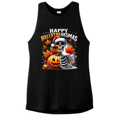 Vintage Halloween Merry Christmas Happy Hallothanksmas Ladies PosiCharge Tri-Blend Wicking Tank