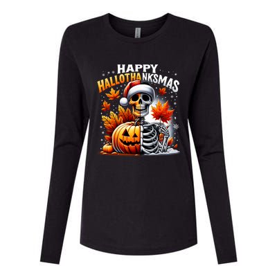 Vintage Halloween Merry Christmas Happy Hallothanksmas Womens Cotton Relaxed Long Sleeve T-Shirt