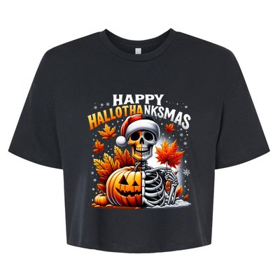 Vintage Halloween Merry Christmas Happy Hallothanksmas Bella+Canvas Jersey Crop Tee