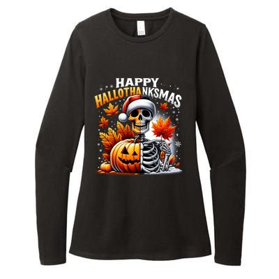 Vintage Halloween Merry Christmas Happy Hallothanksmas Womens CVC Long Sleeve Shirt