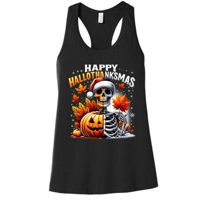 Vintage Halloween Merry Christmas Happy Hallothanksmas Women's Racerback Tank