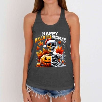 Vintage Halloween Merry Christmas Happy Hallothanksmas Women's Knotted Racerback Tank