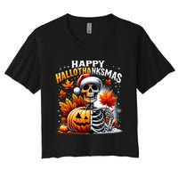 Vintage Halloween Merry Christmas Happy Hallothanksmas Women's Crop Top Tee