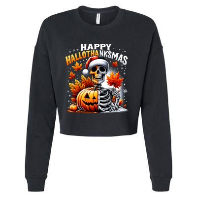 Vintage Halloween Merry Christmas Happy Hallothanksmas Cropped Pullover Crew