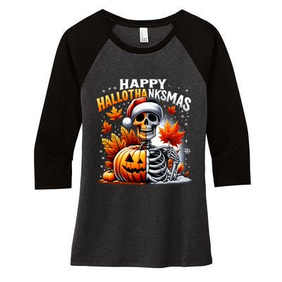 Vintage Halloween Merry Christmas Happy Hallothanksmas Women's Tri-Blend 3/4-Sleeve Raglan Shirt