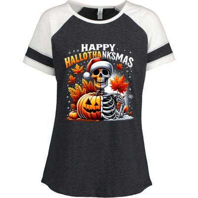 Vintage Halloween Merry Christmas Happy Hallothanksmas Enza Ladies Jersey Colorblock Tee