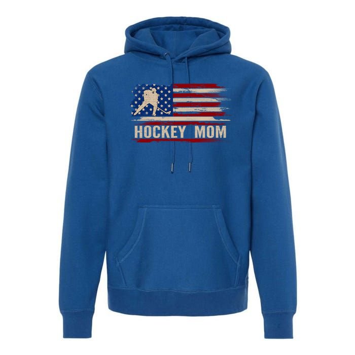 Vintage Hockey Mom American Usa Flag Sports Gift Cute Gift Premium Hoodie