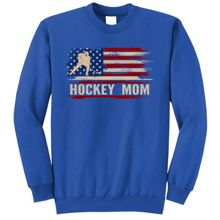 Vintage Hockey Mom American Usa Flag Sports Gift Cute Gift Tall Sweatshirt