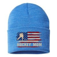 Vintage Hockey Mom American Usa Flag Sports Gift Cute Gift Sustainable Knit Beanie