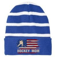 Vintage Hockey Mom American Usa Flag Sports Gift Cute Gift Striped Beanie with Solid Band