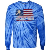 Vintage Hockey Mom American Usa Flag Sports Gift Cute Gift Tie-Dye Long Sleeve Shirt